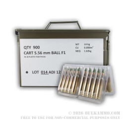 900 Rounds of 5.56x45 M855 Ammo by ADI - Includes Ammo Can - 62gr FMJ