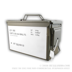 900 Rounds of 5.56x45 M855 Ammo by ADI - Includes Ammo Can - 62gr FMJ