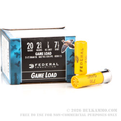 25 Rounds of 20ga Ammo by Federal - 7/8 ounce #7 1/2 shot