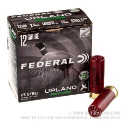 25 Rounds of 12ga Ammo by Federal Upland Steel - 1 1/8 ounce #5 steel shot