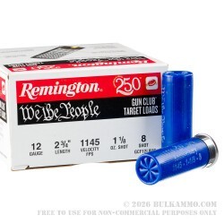 250 Rounds of 12ga Ammo by Remington We The People - 1 1/8 ounce #8 shot