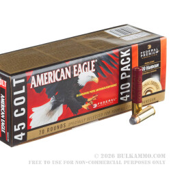 70 Rounds of .45 Long-Colt/410 Gauge Ammo by Federal American Eagle Combo - 225gr JSP/2 1/2" 000 Buck 70 Rounds of .45 Long-Colt/410 Gauge Ammo by Federal American Eagle Combo - 225gr JSP/2 1/2" 000 Buck