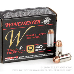 200 Rounds of .40 S&W Ammo by Winchester W Train & Defend - 180gr JHP 200 Rounds of .40 S&W Ammo by Winchester W Train & Defend - 180gr JHP