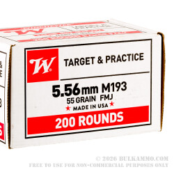 800 Rounds of 5.56x45 Ammo by Winchester USA - 55gr FMJ 800 Rounds of 5.56x45 Ammo by Winchester USA - 55gr FMJ