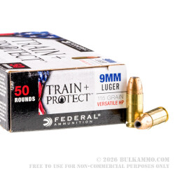 500 Rounds of 9mm Ammo by Federal Train + Protect - 115gr Versatile Hollow Point 500 Rounds of 9mm Ammo by Federal Train + Protect - 115gr Versatile Hollow Point