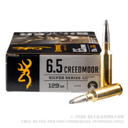20 Rounds of 6.5 Creedmoor Ammo by Browning Silver Series - 129gr SP