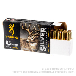 20 Rounds of 6.5 Creedmoor Ammo by Browning Silver Series - 129gr SP