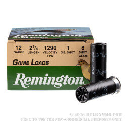 250 Rounds of 12ga Ammo by Remington Game Loads - 1 ounce #8 Shot