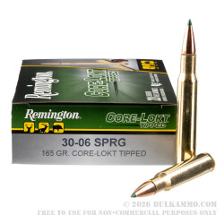 200 Rounds of 30-06 Springfield Ammo by Remington Core-Lokt Tipped - 165gr Polymer Tipped