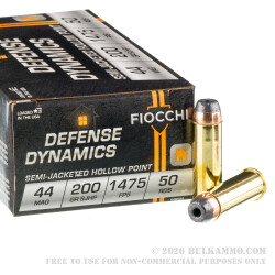 50 Rounds of .44 Mag Ammo by Fiocchi - 200gr SJHP