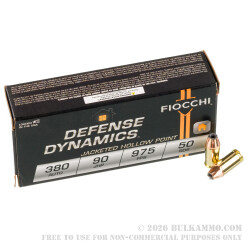 50 Rounds of .380 ACP Ammo by Fiocchi - 90gr JHP 50 Rounds of .380 ACP Ammo by Fiocchi - 90gr JHP