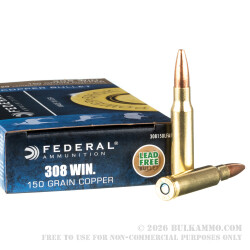 200 Rounds of .308 Win Ammo by Federal Power-Shok Copper - 150gr SCHP 200 Rounds of .308 Win Ammo by Federal Power-Shok Copper - 150gr SCHP