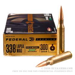20 Rounds of .338 Lapua Mag Ammo by Federal Gold Medal - 300 gr HPBT