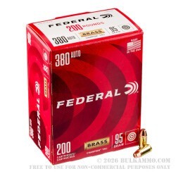 200 Rounds of .380 ACP Ammo by Federal Champion - 95gr FMJ