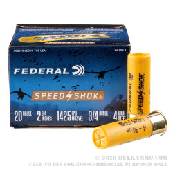25 Rounds of 20ga Ammo by Federal Speed-Shok - 2-3/4" 3/4 ounce #4 shot