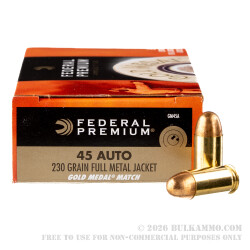 50 Rounds of .45 ACP Ammo by Federal Gold Medal Match- 230gr FMJ