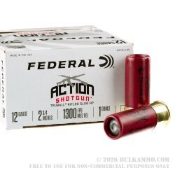 25 Rounds of 12ga Ammo by Federal Action Shotgun - 1 ounce rifled slug
