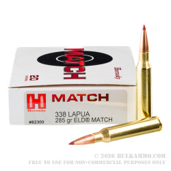20 Rounds of .338 Lapua Magnum Ammo by Hornady - 285gr ELD-Match