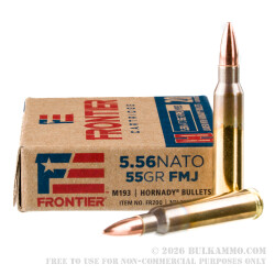 20 Rounds of 5.56x45 Ammo by Hornady Frontier - 55gr FMJ M193