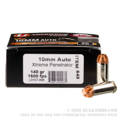 200 Rounds of 10mm Ammo by Underwood - 140gr Xtreme Penetrator