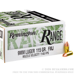 1000 Rounds of 9mm Ammo by Remington Range - 115gr FMJ
