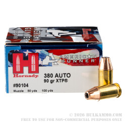 250 Rounds of .380 ACP Ammo by Hornady American Gunner - 90gr XTP JHP