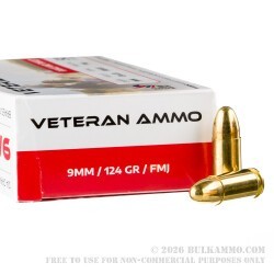 1000 Rounds of 9mm Ammo by Veteran Ammo - 124gr FMJ