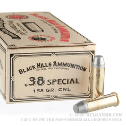 50 Rounds of .38 Spl Ammo by Black Hills Ammunition - 158gr CNL