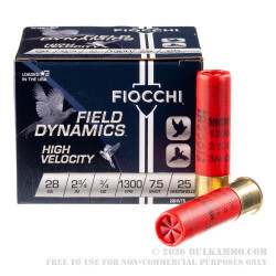 250 Rounds of 28ga Ammo by Fiocchi - 3/4 ounce #7 1/2 Shot