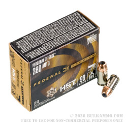 20 Rounds of .380 ACP Ammo by Federal Personal Defense Micro - 99gr HST