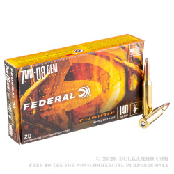 20 Rounds of 7mm-08 Ammo by Federal - 140gr Fusion