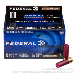 100 Rounds of 12ga Ammo by Federal Speed-Shok - 1 1/4 ounce BB steel shot