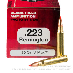 50 Rounds of .223 Ammo by Black Hills Ammunition - 50gr V-Max