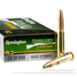 20 Rounds of 30-30 Win Ammo by Remington Core-Lokt Tipped Lever Gun - 150gr Polymer Tip