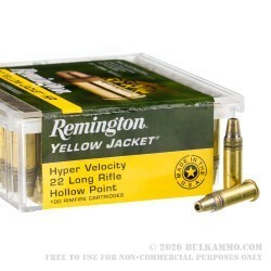 100 Rounds of .22 LR Ammo by Remington Yellow Jacket - 33gr Plated TCHP