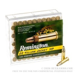 100 Rounds of .22 LR Ammo by Remington Yellow Jacket - 33gr Plated TCHP
