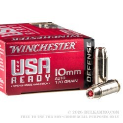 200 Rounds of 10mm Ammo by Winchester USA Ready Defense - 170gr JHP