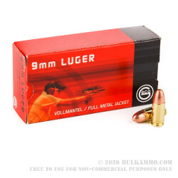 50 Rounds of 9mm Ammo by GECO - Swiss - 124gr FMJ 50 Rounds of 9mm Ammo by GECO - Swiss - 124gr FMJ