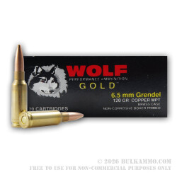 20 Rounds of 6.5mm Grendel Ammo by Wolf - 120gr MPT 20 Rounds of 6.5mm Grendel Ammo by Wolf - 120gr MPT