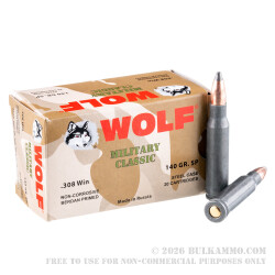 500 Rounds of .308 Win Ammo by Wolf - 140gr SP 500 Rounds of .308 Win Ammo by Wolf - 140gr SP