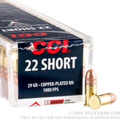 100 Rounds of .22 Short Ammo by CCI - 29gr CPRN
