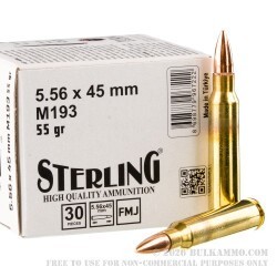 30 Rounds of 5.56x45 Ammo by Sterling - 55gr FMJ