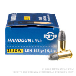50 Rounds of .38 S&W Ammo by Prvi Partizan - 145gr LRN