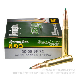 200 Rounds of 30-06 Springfield Ammo by Remington Core-Lokt Tipped - 180gr Polymer Tipped