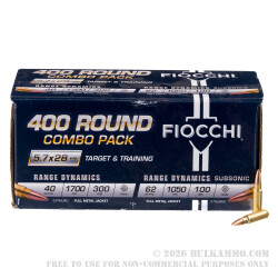 400 Rounds of 5.7x28mm Ammo by Fiocchi Combo Pack - 40gr FMJ & 62gr FMJ
