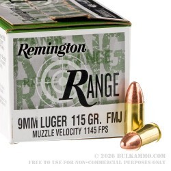 500 Rounds of 9mm Ammo by Remington Range - 115gr FMJ