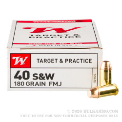 50 Rounds of .40 S&W Ammo by Winchester - 180gr FMJ