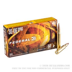 200 Rounds of 30-06 Springfield Ammo by Federal Fusion - 150gr Bonded SP