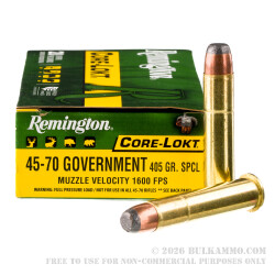 20 Rounds of .45-70 Ammo by Remington Core-Lokt - 405gr SP