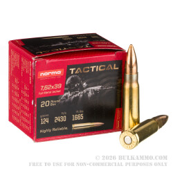 1000 Rounds of 7.62x39 Ammo by Norma - 124gr FMJ 1000 Rounds of 7.62x39 Ammo by Norma - 124gr FMJ
